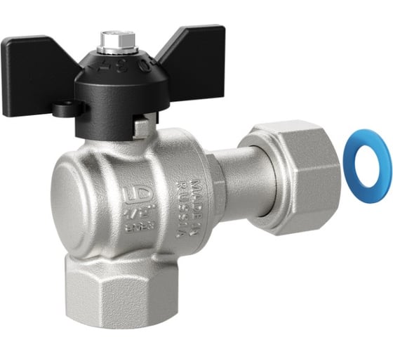 Изображение товара Кран шаровой латунный угловой LD Pride с накидной гайкой 47.20.В-НкГк.У.Б Ду 20 Ру 40 бабочка с биркой LD 47.393.20