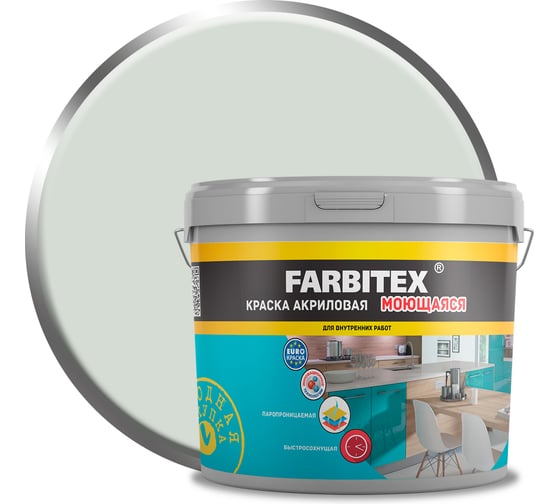 Изображение товара Краска акриловая моющаяся Farbitex S 1502 G (6.0 кг / 3.64 л) 43000168 4300016817