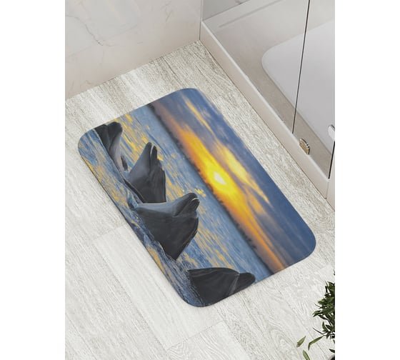 Изображение товара Коврик противоскользящий JoyArty "Дельфины на рассвете" для ванной, сауны, бассейна, bath_31163