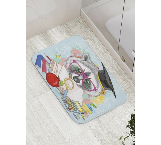 Изображение товара Коврик противоскользящий JoyArty "Енот-выпускник" для ванной, сауны, бассейна, bath_36517