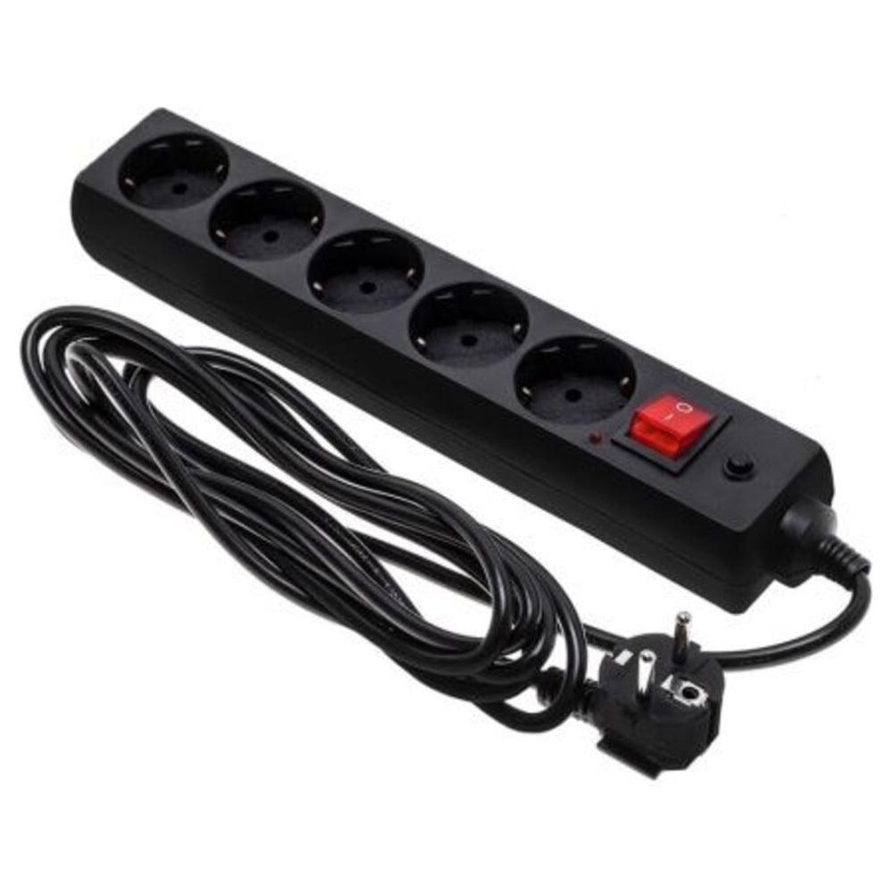 Изображение товара Сетевой фильтр удлинитель 5 розеток заземление 3м черный ЕТР 77507
