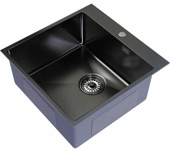 Изображение товара Мойка MIXLINE PRO настольный монтаж, 50x50 см, 2,0 мм, выпуск 3 1/2, 20 см, с сифоном, черный графит 556575