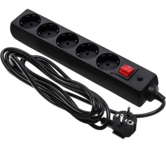 Изображение товара Сетевой фильтр (удлинитель) ЕТР 5 розеток с заземлением, 2 м, черный 77513