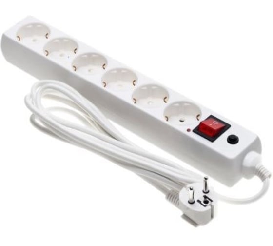 Изображение товара Сетевой фильтр (удлинитель) ЕТР 6 розеток с заземлением, 3 м, белый 77505