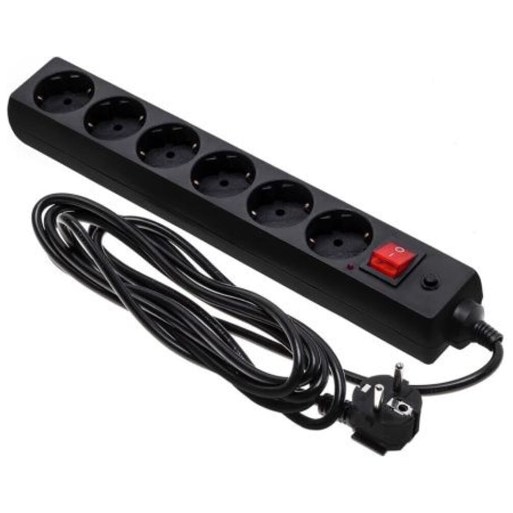 Изображение товара Сетевой фильтр ЕТР 6 розеток с заземлением предохранителем и защитными шторками