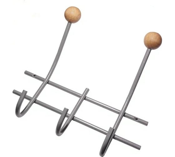 Изображение товара Настенная вешалка Трибатрон НВд-2-3 алюминиевый металлик с деревянными шариками 87499