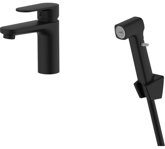 Изображение товара Смеситель для раковины AQUATEK AQ1812MB НИКА 90 без донного клапана с гигиеническим ручным душем, матовый черный 00000143132