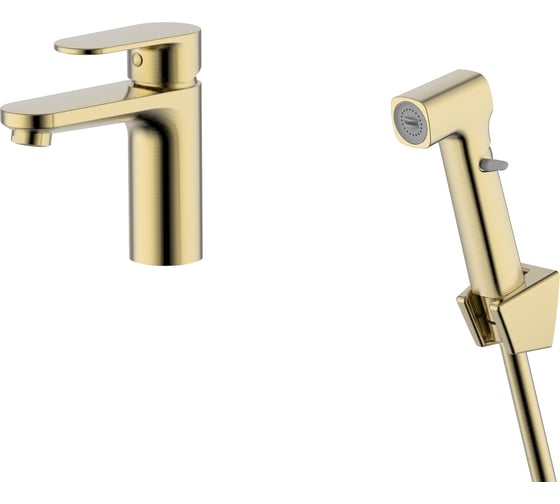 Изображение товара Смеситель для раковины AQUATEK AQ1812BG НИКА 90 без донного клапана с гигиеническим ручным душем, шлиф.золото 00000143133