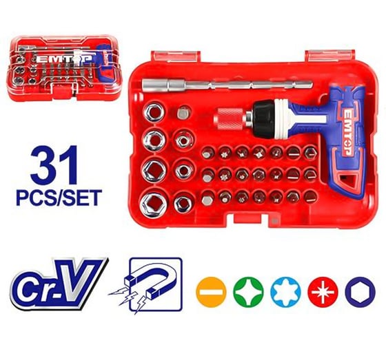 Изображение товара Отверткa Т-образная emtop с битами 31шт EBST03102