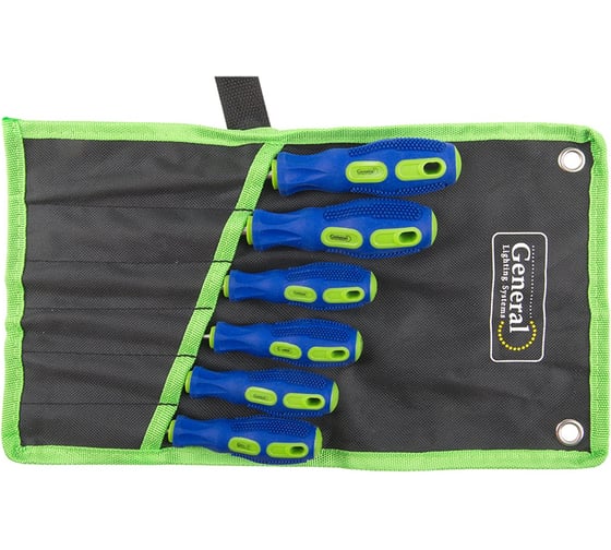 Изображение товара Набор отверток General Lighting Systems 6 шт. 3хSL, 3хPH, тканевый чехол, CR-V, G-Tec 901209