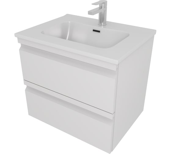 Изображение товара Комплект мебели AQUATEK AQ77060-MW тумба 60 см ВЕГА с раковиной AQ0460-00, 2 ящика,цвет белый мат 00000145039
