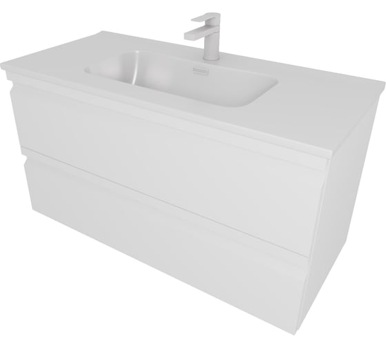 Изображение товара Комплект мебели AQUATEK AQ77100-MW тумба 100 см ВЕГА с раковиной AQ4100-00, 2 ящика,цвет белый мат 00000145029