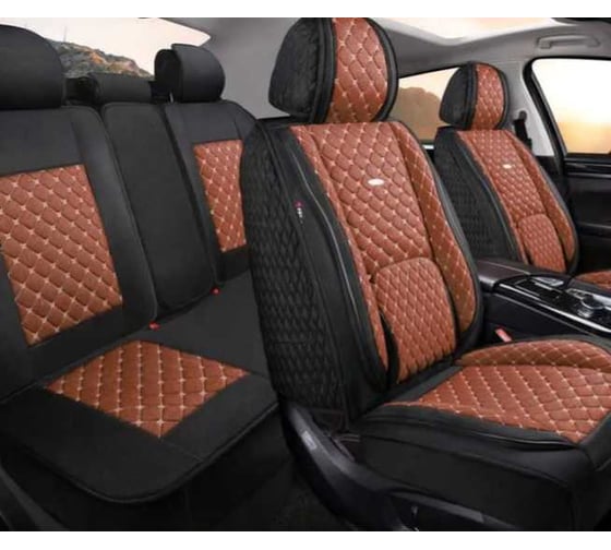 Изображение товара Накидки PSV 5D Linum Len (Черно-коричневый/Отстрочка Белая), комплект на весь салон, лен 138652