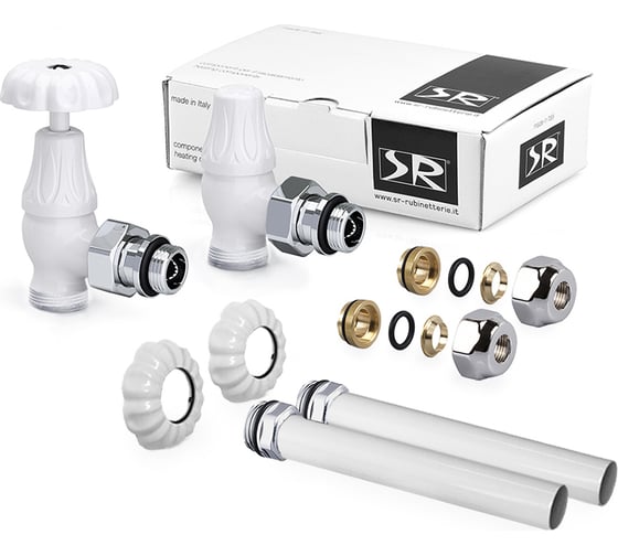 Изображение товара Комплект угловых вентилей SR Rubinetterie Floral Old Style 1/2” x 24/19, цвет белый A339-1500VCPA