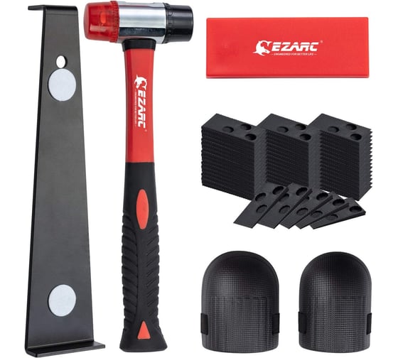 Изображение товара Набор для укладки ламината и паркетной доски Ezarc молоток, планка, стяжка, клинья, наколенники 8188FA