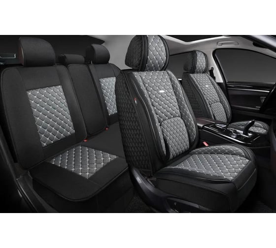 Изображение товара Накидки PSV 5D Linum Len (черно-серый/отстрочка белая), комплект на весь салон, лен 138278