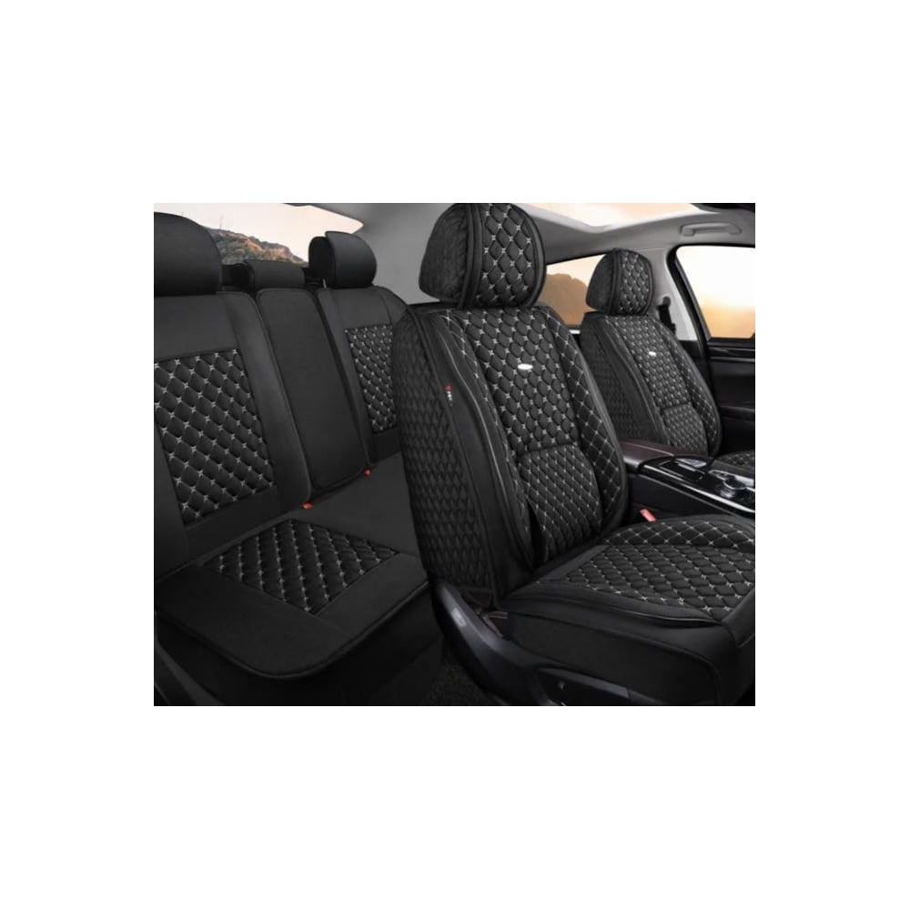 Изображение товара Накидки PSV 5D Linum Len черный с белой отстрочкой комплект на весь салон