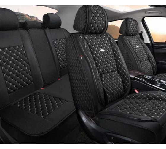 Изображение товара Накидки PSV 5D Linum Len (черный/отстрочка белая), комплект на весь салон, лен 138280