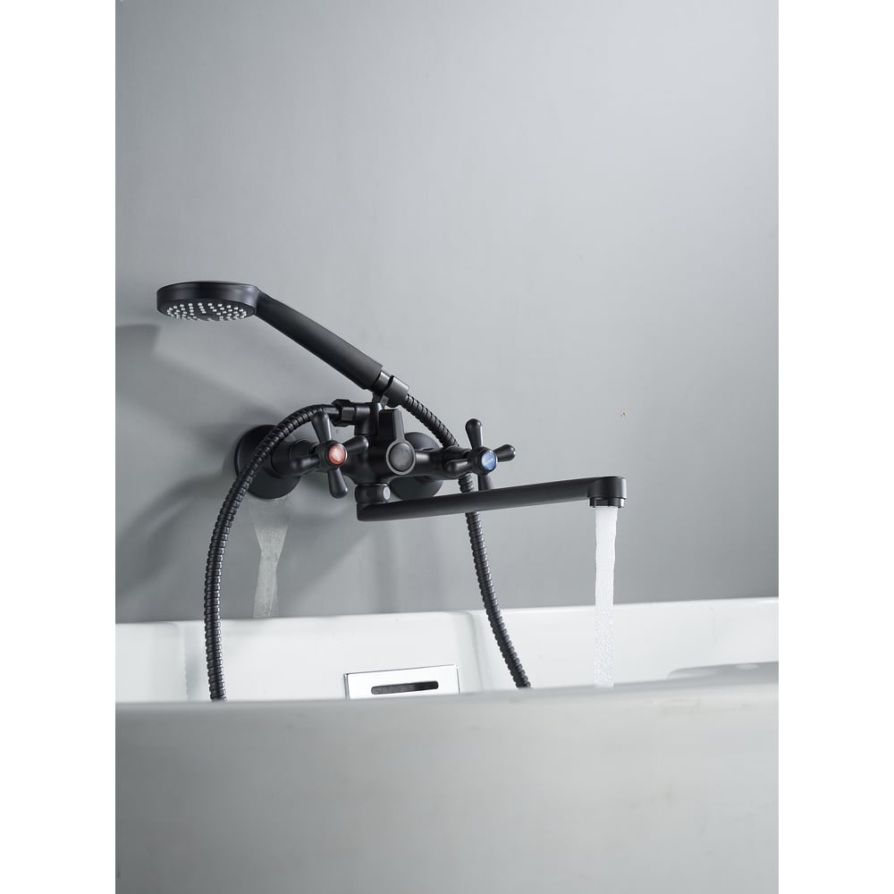 Изображение товара Смеситель для ванны черный двухручковый ALOUTE с изливом 35 см модель A6283H