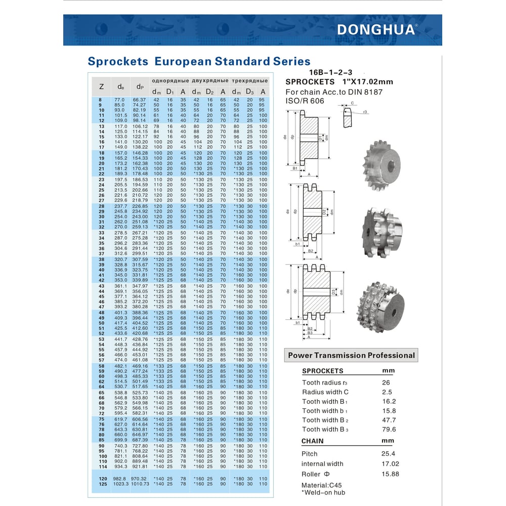 Изображение товара Звездочка DONGHUA 16B-2 Z-14 с калеными зубьями под расточку