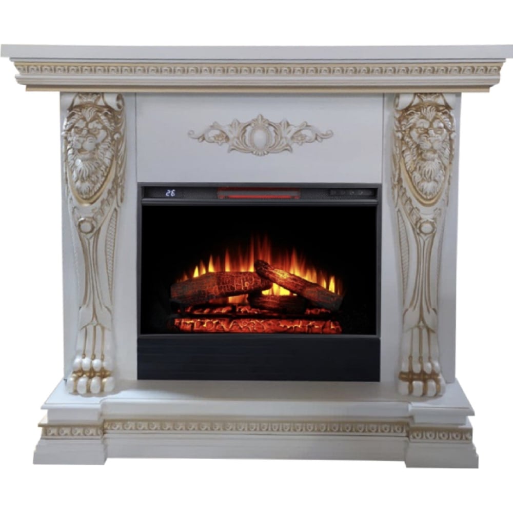 Изображение товара Каминокомплект InterFlame Львы с эффектом живого огня и дистанционным управлением