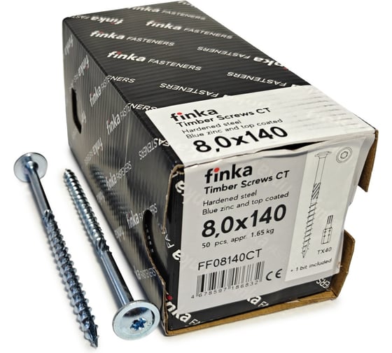 Изображение товара Шурупы конструкционные Finka Timber Screws CT 8,0x140 TX40 (Голубой цинк, тарелка, 50шт) FF08140CT