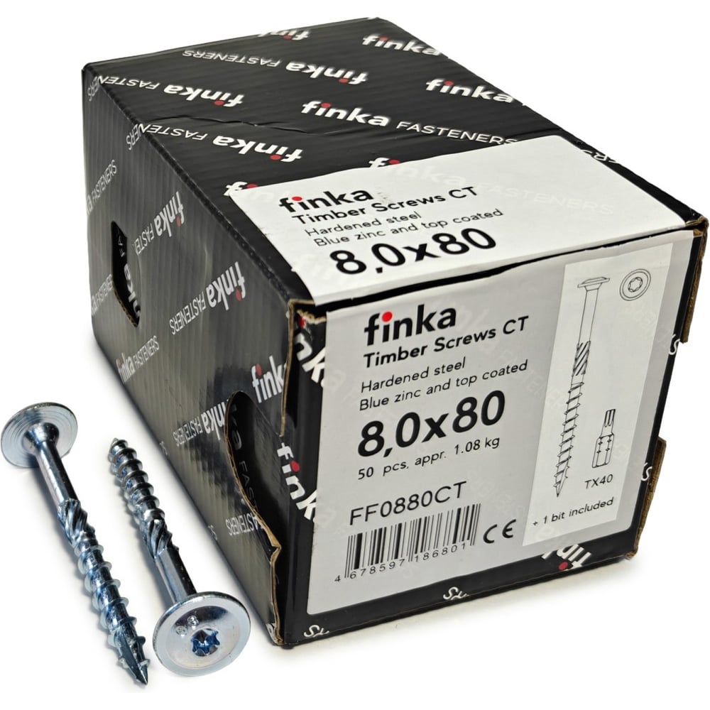 Изображение товара Шурупы конструкционные Finka Timber Screws CT 8,0x80 TX40 голубой цинк 50 шт