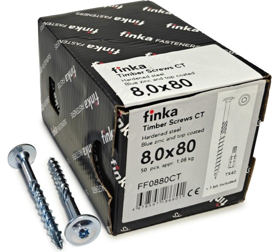 Изображение товара Шурупы конструкционные Finka Timber Screws CT 8,0x80 TX40 (Голубой цинк, тарелка, 50шт) FF0880CT