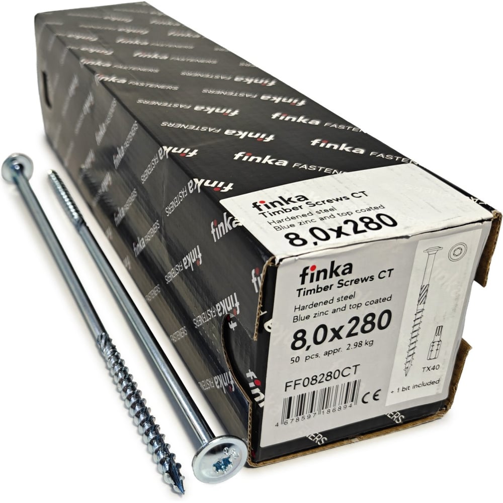 Изображение товара Шурупы конструкционные Finka Timber Screws CT 8,0x280 TX40 (Голубой цинк, тарелка, 50шт) FF08280CT