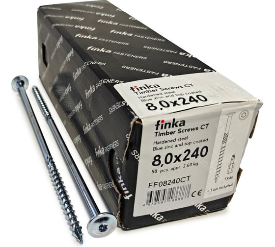 Изображение товара Шурупы конструкционные Finka Timber Screws CT 8,0x240 TX40 (Голубой цинк, тарелка, 50шт) FF08240CT