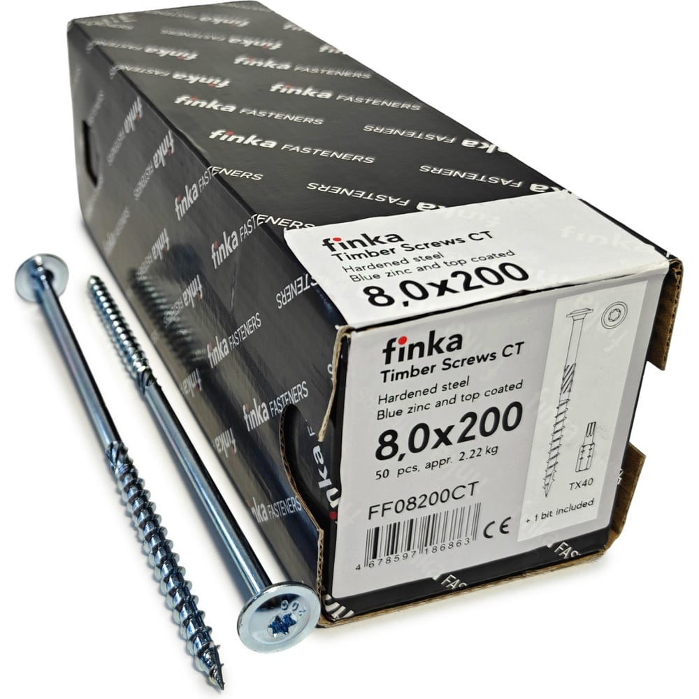 Изображение товара Конструкционные шурупы Finka Timber Screws CT 8x200 TX40 голубой цинк, 50 шт