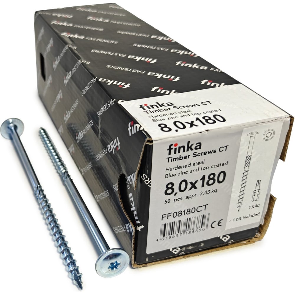 Изображение товара Конструкционные шурупы Finka Timber Screws CT 8 0x180 TX40 голубой цинк 50 шт