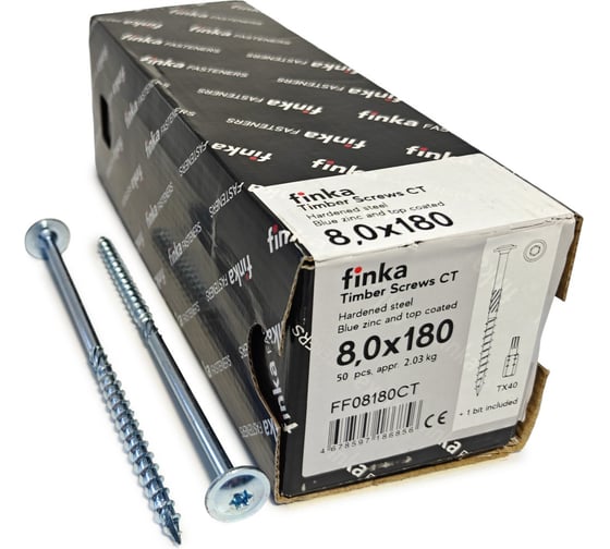 Изображение товара Шурупы конструкционные Finka Timber Screws CT 8,0x180 TX40 (Голубой цинк, тарелка, 50шт) FF08180CT