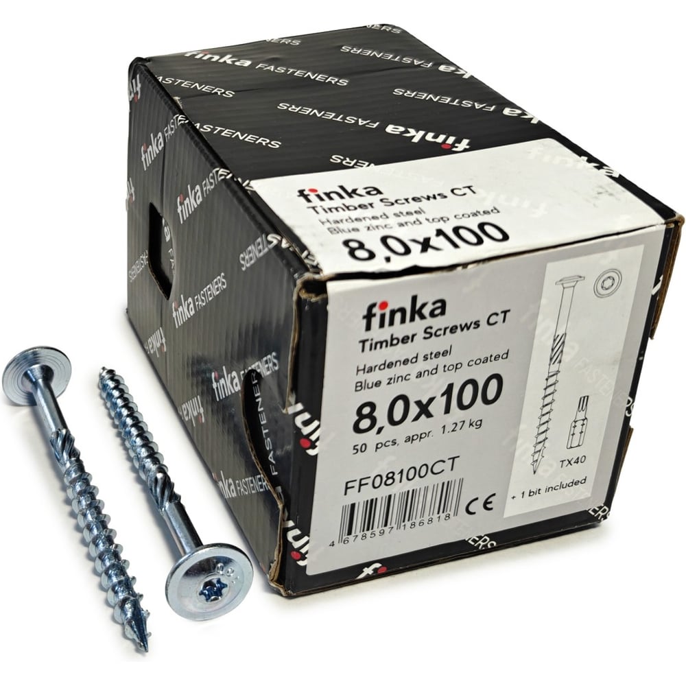 Изображение товара Шурупы конструкционные Finka Timber Screws CT 8,0x100 TX40 (Голубой цинк, тарелка, 50шт) FF08100CT