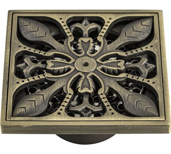 Изображение товара Трап САНАКС душевой 100х100 мм, вертикальный выпуск 50 мм, с сухим затвором воды, с декоративной решёткой листья, цвет БРОНЗА. 00031-2