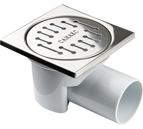 Изображение товара Трап пластиковый САНАКС 100х100 мм, крышка из нержавеющей стали, горизонтальный тр00013