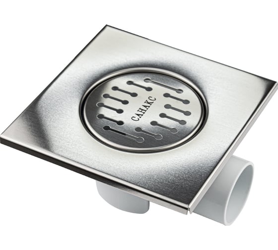 Изображение товара Трап пластиковый САНАКС 150х150 мм, крышка из нержавеющей стали, горизонтальный тр00011