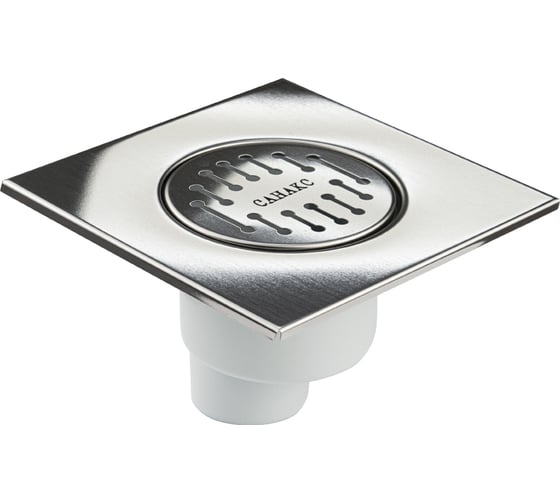 Изображение товара Трап пластиковый САНАКС 150х150 мм, крышка из нержавеющей стали, вертикальный тр00012