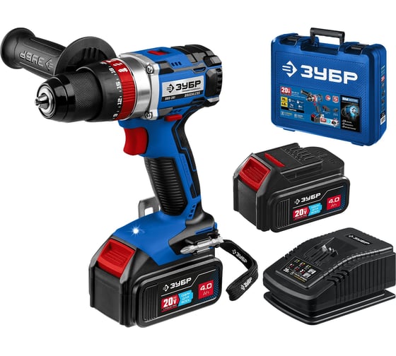 Изображение товара Бесщеточная ударная дрель-шуруповерт ЗУБР Профессионал 20 В, 2 АКБ, 4 Ач, в кейсе DBS-201-42