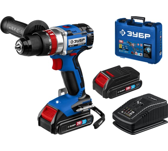 Изображение товара Бесщеточная ударная дрель-шуруповерт ЗУБР Профессионал 20В, 2 АКБ, 2 Ач, в кейсе DBS-201-22