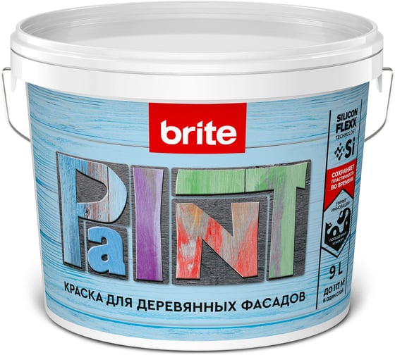 Изображение товара Акриловая краска для деревянных фасадов BRITE FLEXX водоотталкивающая, белая (база А), ведро 9 л О04813