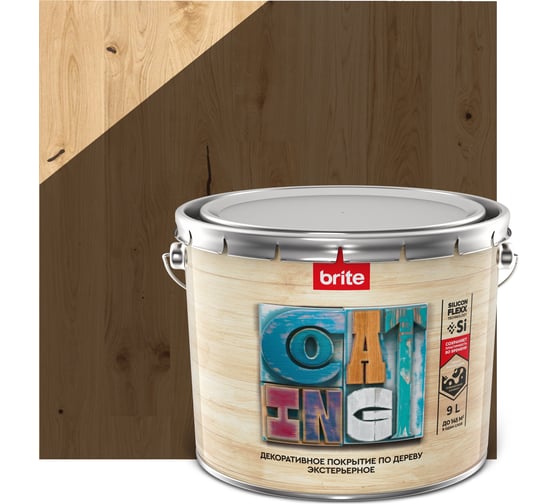 Изображение товара Декоративное покрытие по дереву BRITE FLEXX экстерьерное, палисандр, ведро 9 л 212464