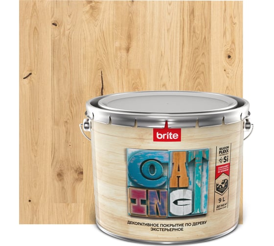Изображение товара Декоративное покрытие по дереву атмосферостойкое BRITE FLEXX экстерьерное  бесцветное, ведро 9 кг 212452