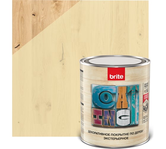 Изображение товара Декоративное покрытие по дереву BRITE FLEXX экстерьерное беленый дуб, банка 0,9 л 212453