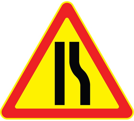 Изображение товара Знак дорожный ООО ПК "МАГИСТРАЛЬ" 1.20.2 Сужение дороги справа А900 мм пленка тип Б желтый фон 4687206906600