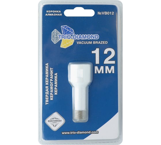 Изображение товара Коронка алмазная по керамограниту TRIO-DIAMOND 12 мм, m14, Vacuum Brazed, VB012