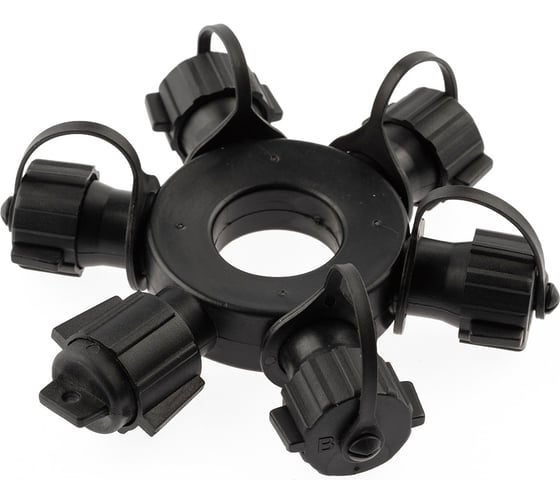 Изображение товара Круговой разветвитель для гирлянд ЭРА, IP65, d13 см, 6 гнезд 1 вход, 5 выходов, черный, Б0051885