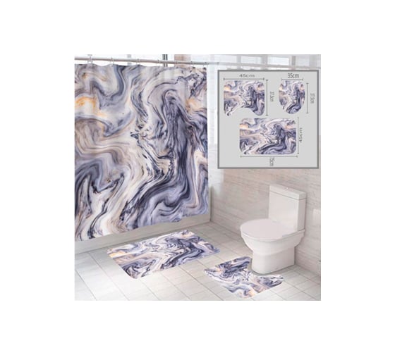 Изображение товара Комплект шторка и два коврика SANTRADE в одном дизайне Абстракция 0334