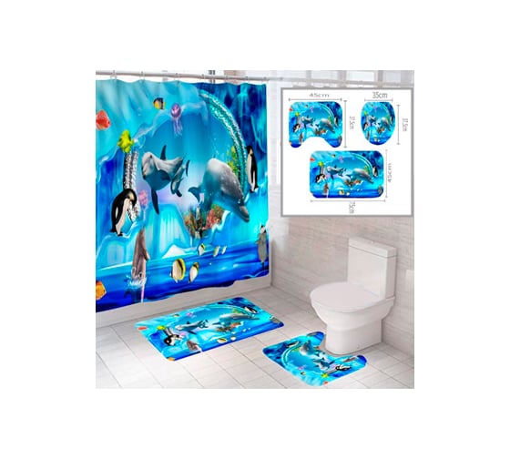 Изображение товара Комплект шторка и два коврика SANTRADE в одном дизайне Океан 0341