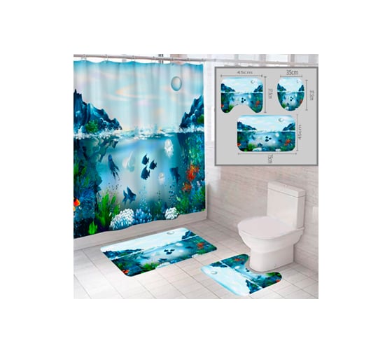 Изображение товара Комплект шторка и два коврика SANTRADE в одном дизайне Океан 0352